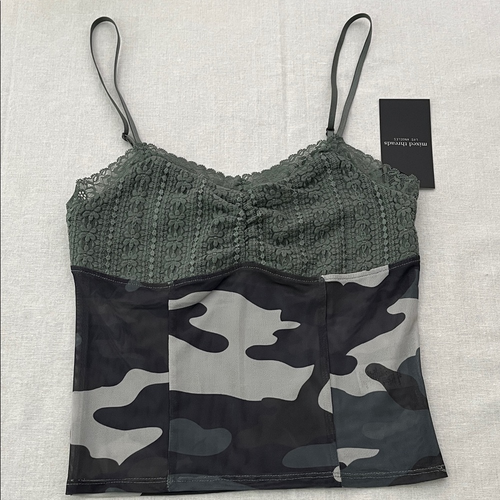 Chic Olive and Black Camouflage Lace Camisole